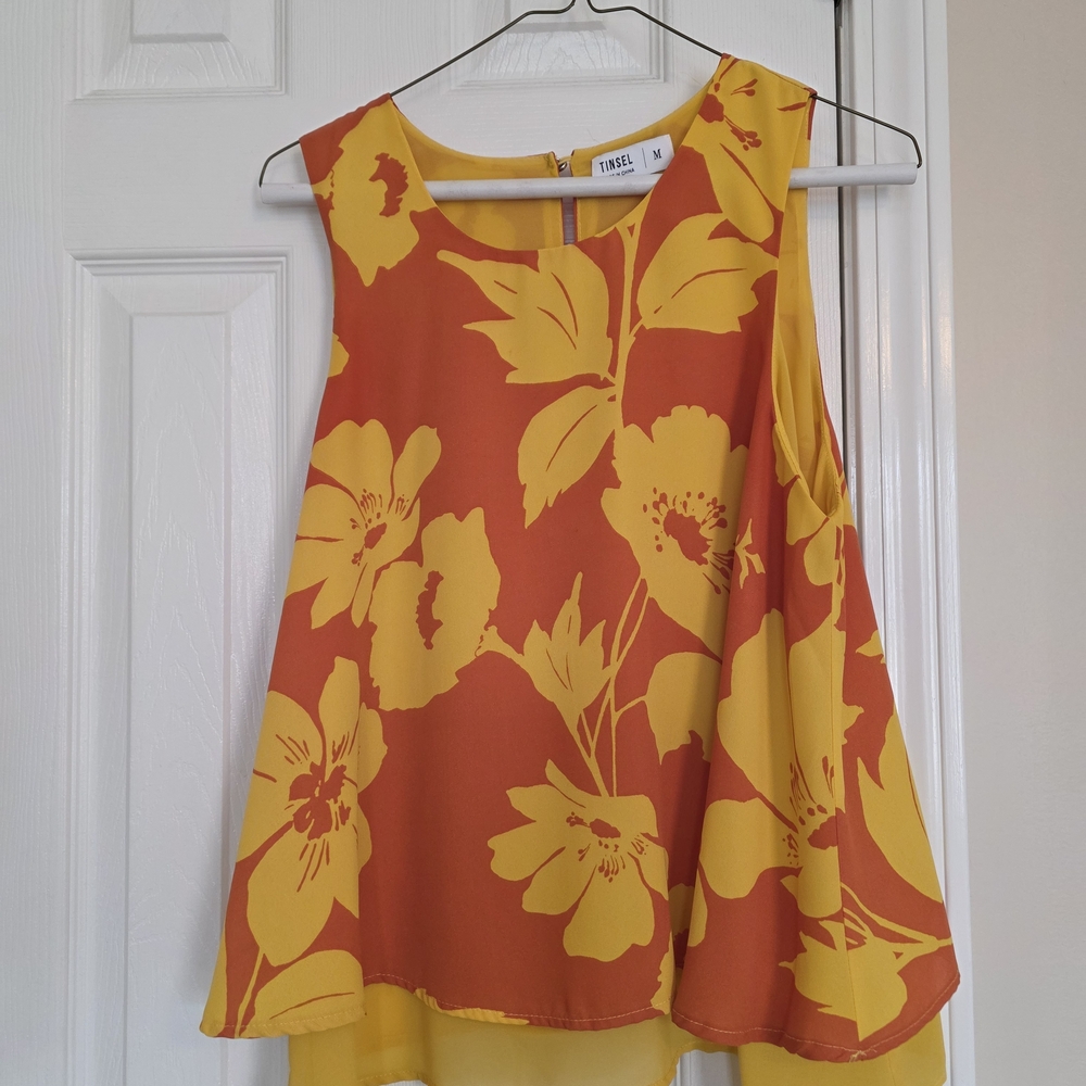 Vibrant Floral Sleeveless Top - Orange and Yellow